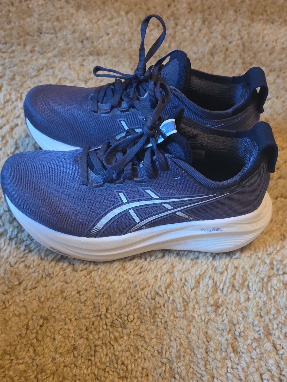 Asics Navy Running Shoes with White Sole and Silver Accents